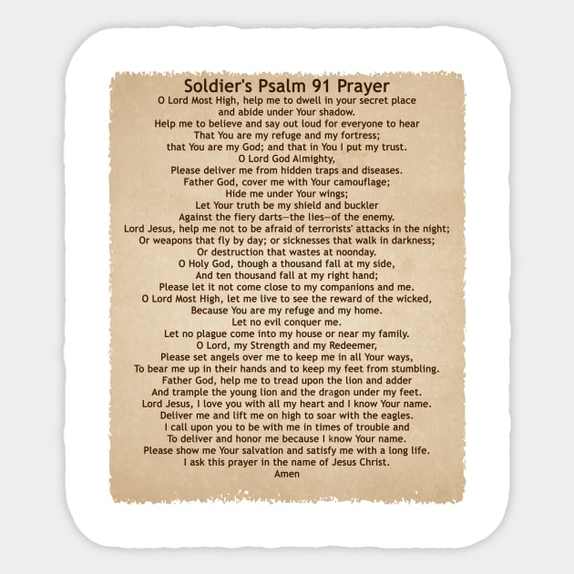 Soldier's Prayer - A Psalm 91 Prayer for Soldiers on T-shirts Sticker by zharriety